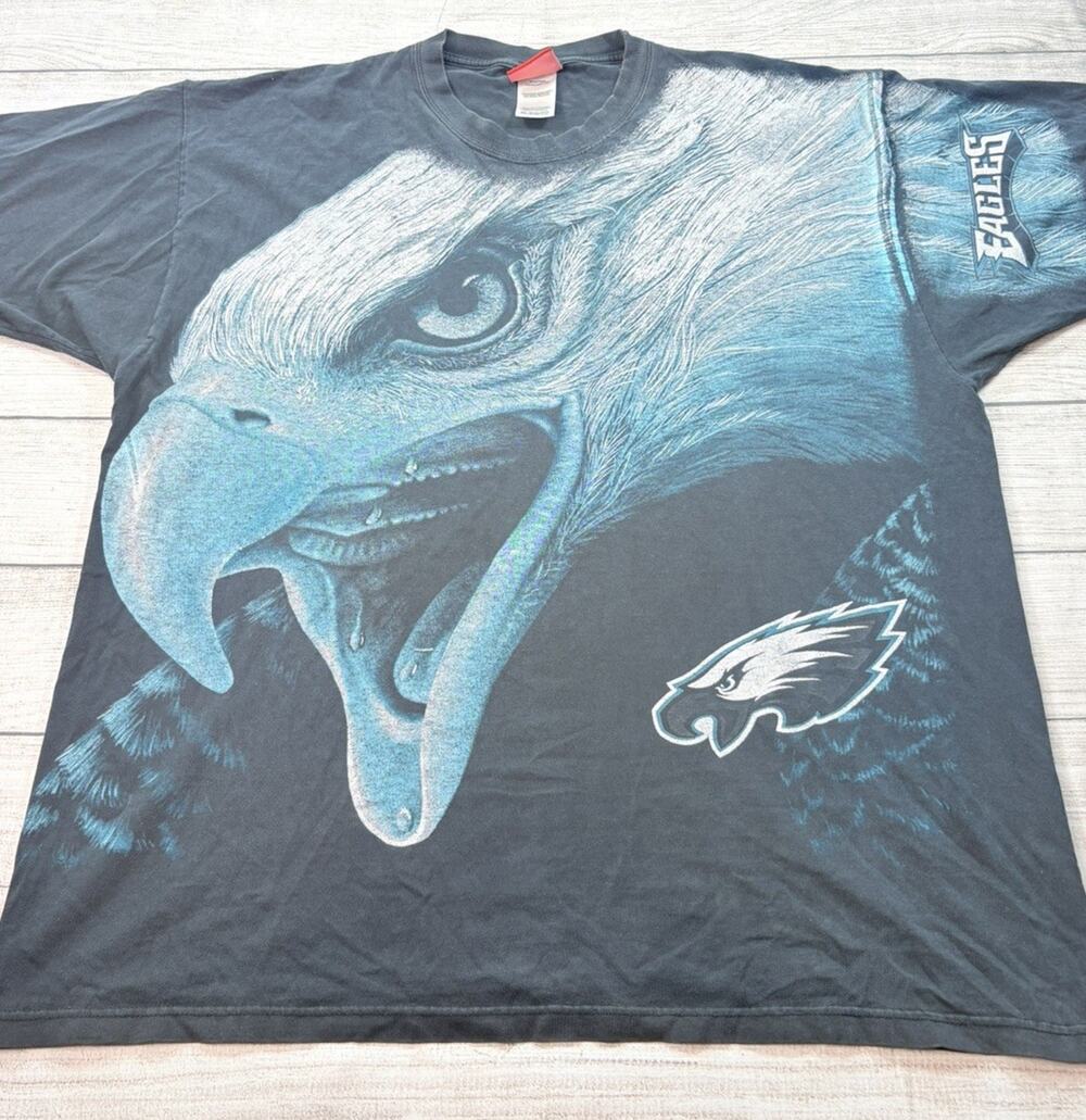 Vintage Y2K Reebok Philadelphia Eagles Graphic Print T-Shirt Black Size XL